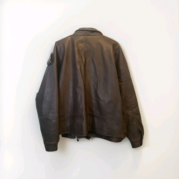 Women's NWT 3X Brown Faux Leather Oversized Zip Up Moto Biker Jacket  Wild Fable - Picture 3 of 8